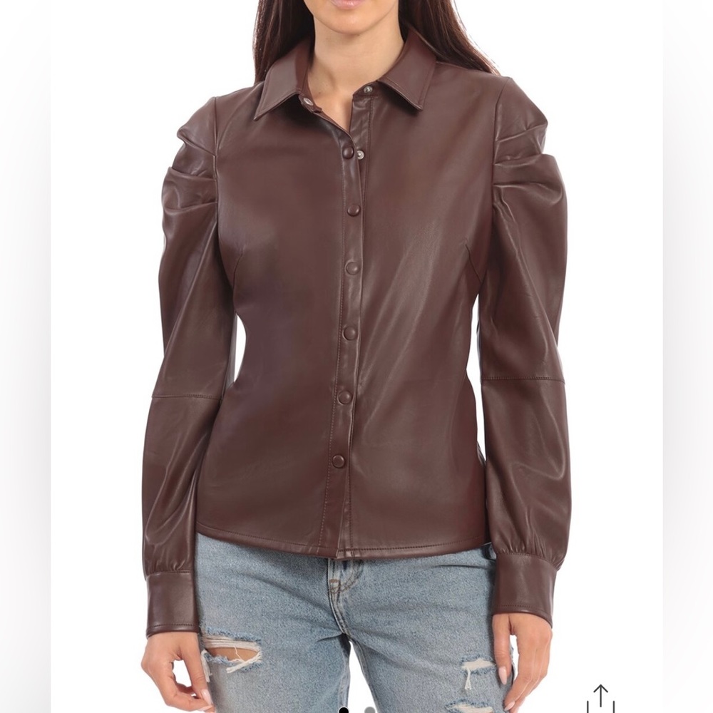 Avec Les Filles Puff Sleeve Faux Leather Blouse. Size XS. NWT.